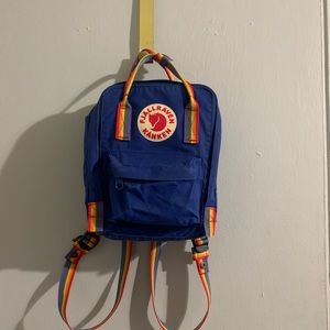 Rainbow Patterned Bright Blue Fjallraven Kanken